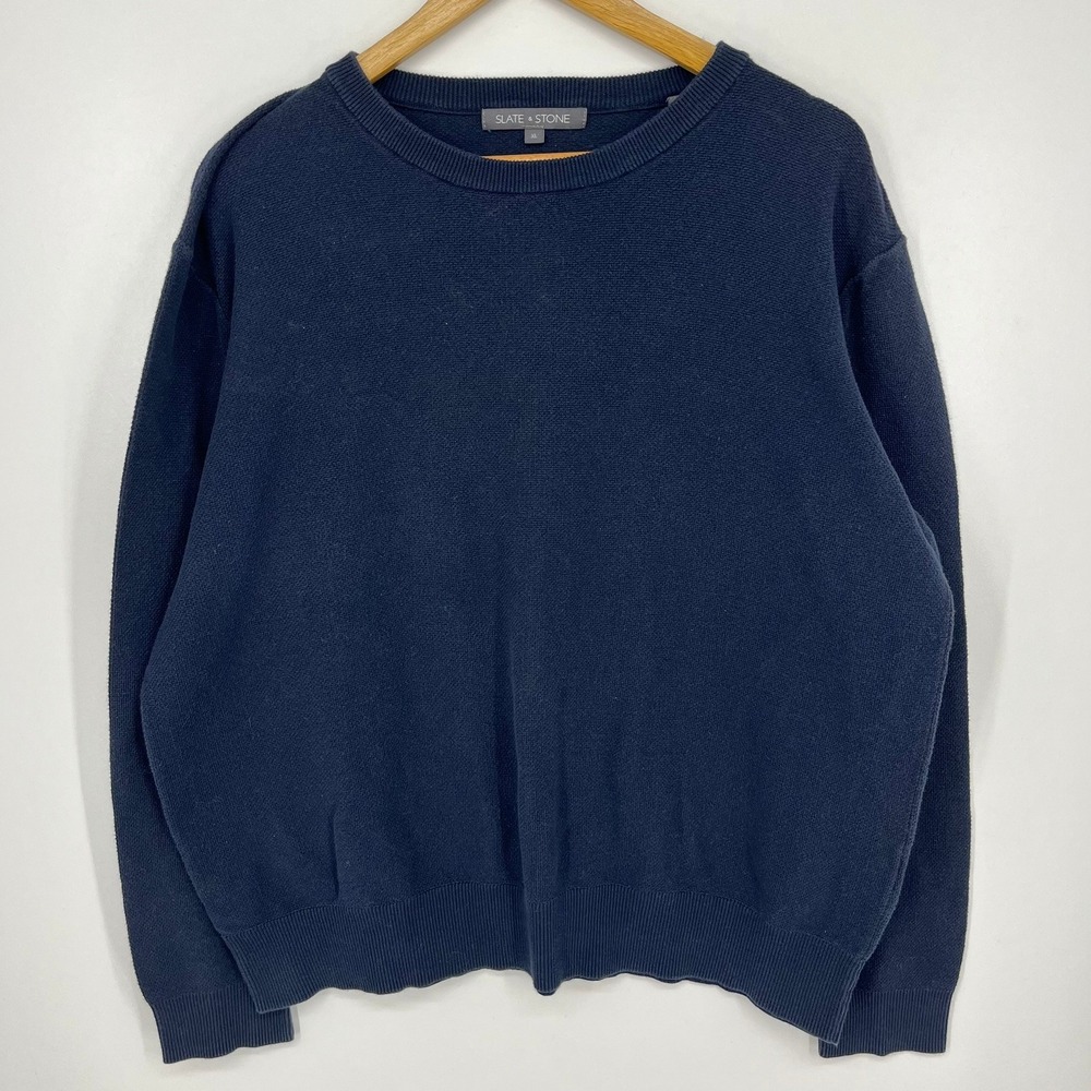 Slate & Stone Mens Navy Blue 100% Cotton Waffle Knit Crew Neck Sweater XL